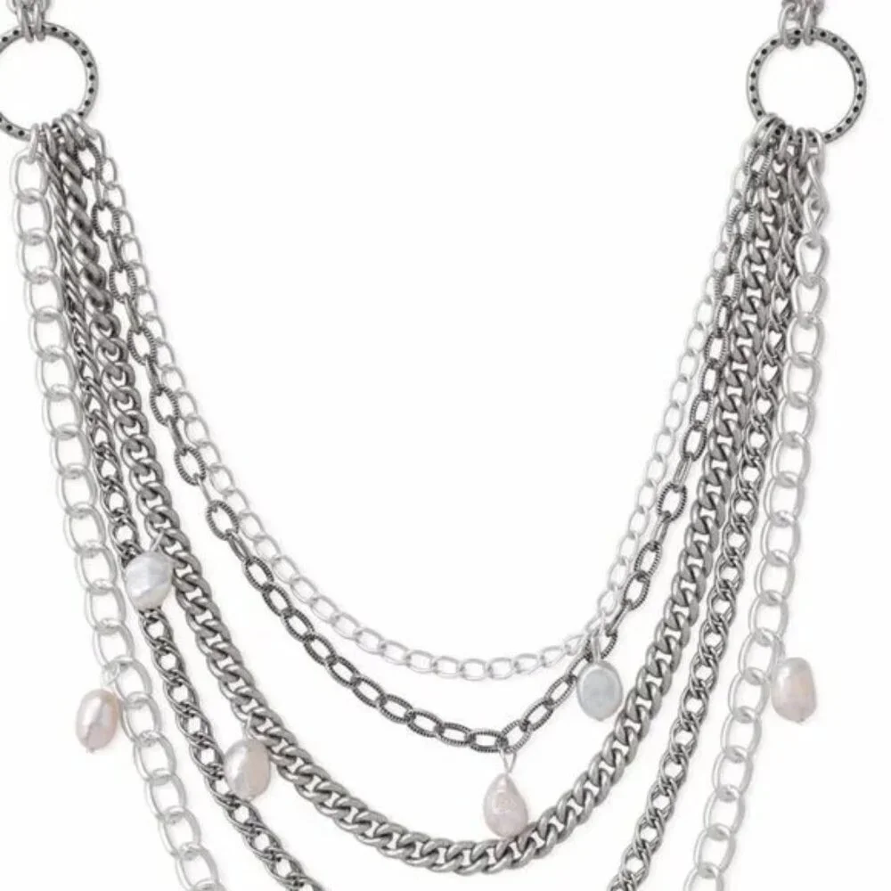 Stella & Dot Avery Multi-Strand Silver Tone and Pearl Necklace